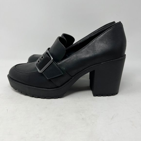 (SOLD)Mix No. 6 Shoes sz 7 ½” Janesa Black Platform Waffle Sole Slip on Buckle - Picture 2 of 10